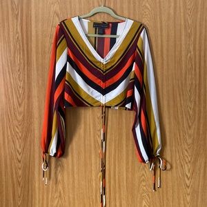 Cropped long sleeve stripped top